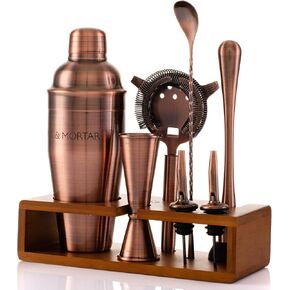 Mint & Mortar Cocktail Shaker Set, 7-Piece Bartender Kit with Stand, 24oz Martini Shaker Bottle Stainless Steel Bar Tools, Home Bar Accessories Drink Mixer, Barware Gift Set - Brushed Copper in Saudi Arabia