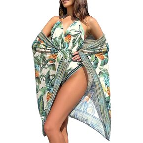 Floerns Women's One Piece Tropical Print Triangle Bikini Swimsuit with Cover Up