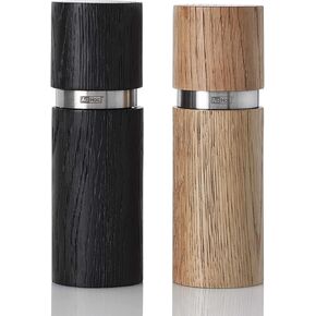 AdHoc Textura Pepper and Salt Mill Set - Wood Salt and Pepper Mill with Ceramic Grinders - Manual Spice Grinder with Easy Refill - Black/Tan, 5.5"