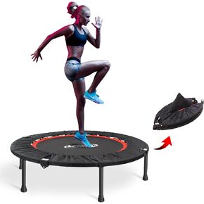40''Foldable Fitness Trampoline,Mini Rebounder with Safety Pad,Exercise Trampoline for Adults Indoor/Outdoor Jumping Cardio Trainer Workout (Max 300lbs)