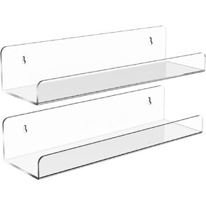HESIN Acrylic Book Shelf Floating Wall Ledges Display Shelves – 5MM Thick Invisible Spice Racks 2 Pack of 15 L x 3.7" D x 2.75" H