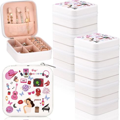 8 قطع من Kajaia صندوق مجوهرات محمول للمغنيين من البولي يوريثان، حافظة مجوهرات للسفر، صناديق هدايا صغيرة لمحبي الموسيقى، منظم السفر للمجوهرات للنساء والفتيات المراهقات والأصدقاء، هدايا عيد الميلاد، أبيض in Kuwait