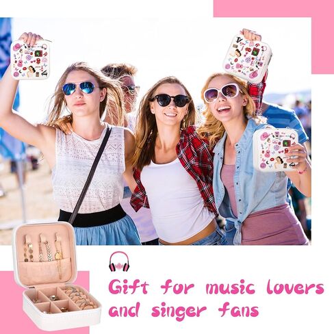 8 قطع من Kajaia صندوق مجوهرات محمول للمغنيين من البولي يوريثان، حافظة مجوهرات للسفر، صناديق هدايا صغيرة لمحبي الموسيقى، منظم السفر للمجوهرات للنساء والفتيات المراهقات والأصدقاء، هدايا عيد الميلاد، أبيض in Kuwait