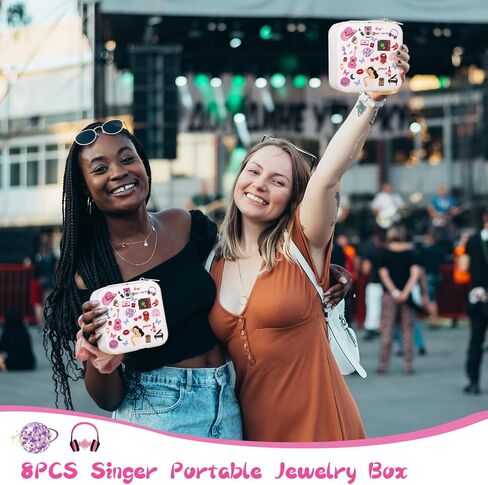 8 قطع من Kajaia صندوق مجوهرات محمول للمغنيين من البولي يوريثان، حافظة مجوهرات للسفر، صناديق هدايا صغيرة لمحبي الموسيقى، منظم السفر للمجوهرات للنساء والفتيات المراهقات والأصدقاء، هدايا عيد الميلاد، أبيض in Kuwait