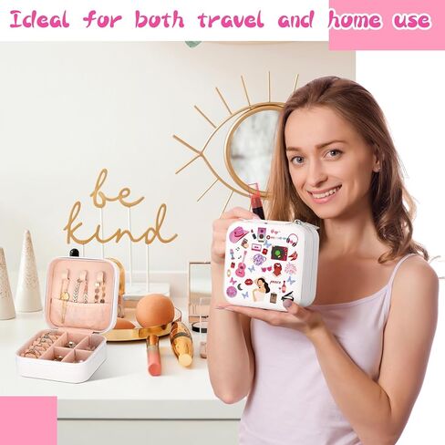 8 قطع من Kajaia صندوق مجوهرات محمول للمغنيين من البولي يوريثان، حافظة مجوهرات للسفر، صناديق هدايا صغيرة لمحبي الموسيقى، منظم السفر للمجوهرات للنساء والفتيات المراهقات والأصدقاء، هدايا عيد الميلاد، أبيض in Kuwait