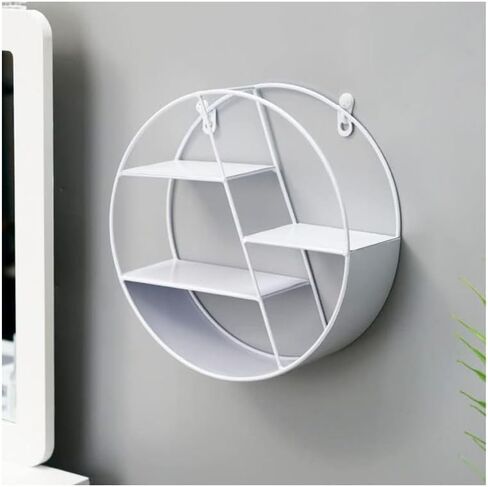 Floating Round Shelves, Geometric Wall Shelf,Metal Storage Shelves for Home Decor,Wall Decoration Storage Shelf and Wall Mount Display Rack Black and White (White) in Saudi Arabia