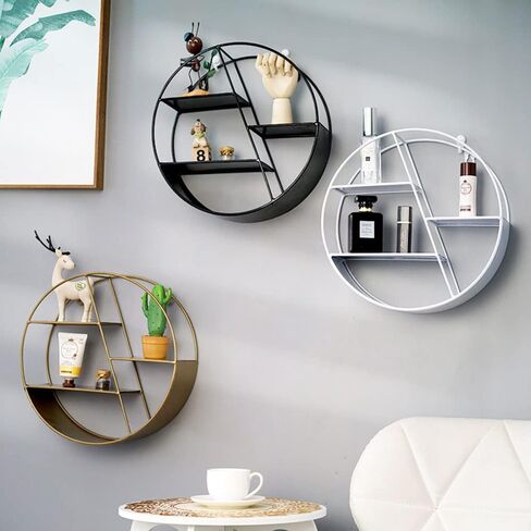 Floating Round Shelves, Geometric Wall Shelf,Metal Storage Shelves for Home Decor,Wall Decoration Storage Shelf and Wall Mount Display Rack Black and White (White) in Saudi Arabia