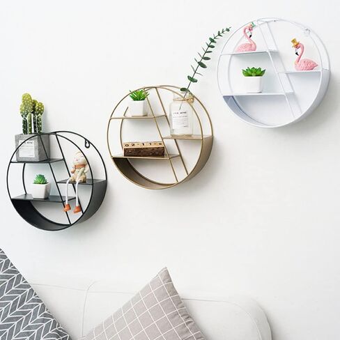 Floating Round Shelves, Geometric Wall Shelf,Metal Storage Shelves for Home Decor,Wall Decoration Storage Shelf and Wall Mount Display Rack Black and White (White) in Saudi Arabia