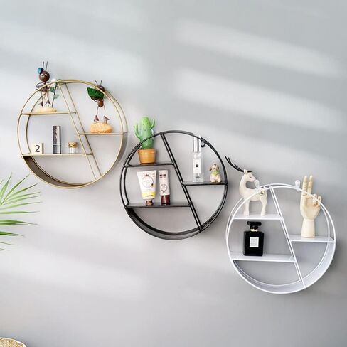 Floating Round Shelves, Geometric Wall Shelf,Metal Storage Shelves for Home Decor,Wall Decoration Storage Shelf and Wall Mount Display Rack Black and White (White) in Saudi Arabia