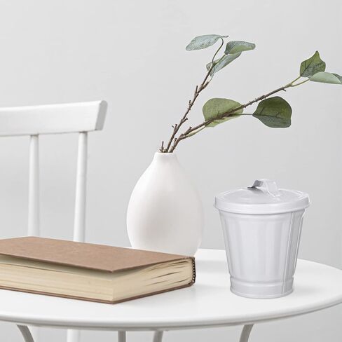 صناديق قمامة صغيرة معدنية من Alipis، صناديق قمامة سطح المكتب، فرشاة مكياج، صندوق تخزين أقلام رصاص، سلة مهملات صغيرة مع غطاء للمكتب المنزلي (فضي + أبيض) in Kuwait