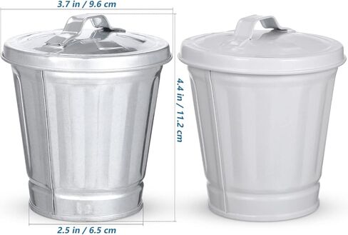 صناديق قمامة صغيرة معدنية من Alipis، صناديق قمامة سطح المكتب، فرشاة مكياج، صندوق تخزين أقلام رصاص، سلة مهملات صغيرة مع غطاء للمكتب المنزلي (فضي + أبيض) in Kuwait