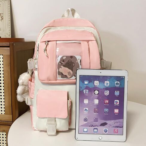 HORHREAR Kawaii Backpack 5Pcs Set for School, Cute Clear Backpack Preppy with Aesthetics Pendant for Girls Boys Primary Bag in Saudi Arabia