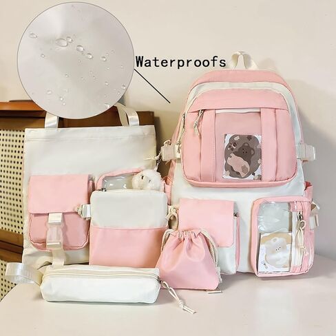 HORHREAR Kawaii Backpack 5Pcs Set for School, Cute Clear Backpack Preppy with Aesthetics Pendant for Girls Boys Primary Bag in Saudi Arabia