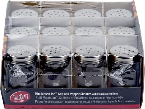 Tablecraft Mini Mason Salt & Pepper Shaker with Stainless Steel Top, 12 per Pack, 1.5 oz in Saudi Arabia