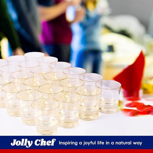 JOLLY CHEF 14 oz 50 Pack Gold Plastic Cups, Disposable Gold Glitter Plastic Cups Tumblers, Wedding Cups Party Cups, Ideal for Halloween, Thanksgiving, Christmas in Saudi Arabia