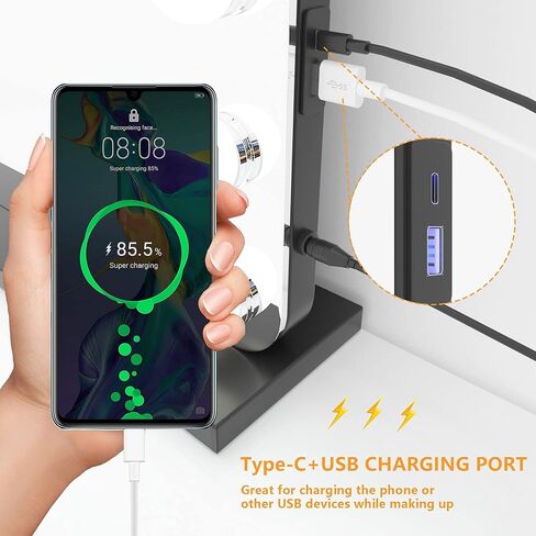 مرآة زينة كبيرة مع أضواء من Hasipu، مرآة هوليوود مقاس 39.4 بوصة × 31.5 بوصة، مرآة مكياج مع 21 لمبة قابلة للتعتيم وتكبير 10X، 3 أوضاع ألوان، تحكم باللمس، منفذ شحن USB، نوع C، أسود in Kuwait