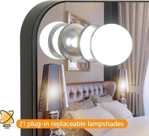 مرآة زينة كبيرة مع أضواء من Hasipu، مرآة هوليوود مقاس 39.4 بوصة × 31.5 بوصة، مرآة مكياج مع 21 لمبة قابلة للتعتيم وتكبير 10X، 3 أوضاع ألوان، تحكم باللمس، منفذ شحن USB، نوع C، أسود in Kuwait