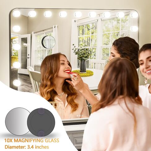 مرآة زينة كبيرة مع أضواء من Hasipu، مرآة هوليوود مقاس 39.4 بوصة × 31.5 بوصة، مرآة مكياج مع 21 لمبة قابلة للتعتيم وتكبير 10X، 3 أوضاع ألوان، تحكم باللمس، منفذ شحن USB، نوع C، أسود in Kuwait