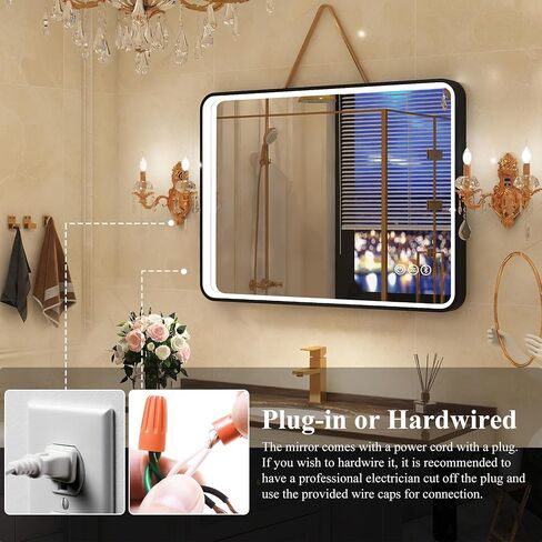 SBAGNO 24x32in. LED Bathroom Mirror Shatterproof, LED Mirror for Bathroom Dimmable, 3 Lights Colors, Horizontal& Vertical, Bluetooth-Speakers, Touch-Sensors, Plug-in or Hardwired, Defogging in Saudi Arabia