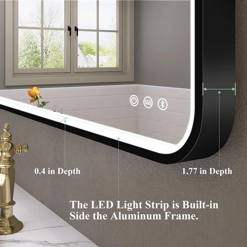 SBAGNO 24x32in. LED Bathroom Mirror Shatterproof, LED Mirror for Bathroom Dimmable, 3 Lights Colors, Horizontal& Vertical, Bluetooth-Speakers, Touch-Sensors, Plug-in or Hardwired, Defogging in Saudi Arabia