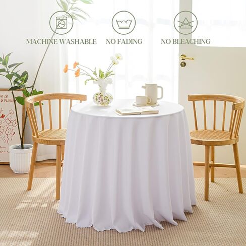 BYDOLL Table Cloth 30 Inch Round Tablecloth White Washable Outdoor Winkle and Stain Resistant Spillproof Polyester Tablecloth for Round Tables Festival Camping Picnic Wedding Party Table Cover in Saudi Arabia