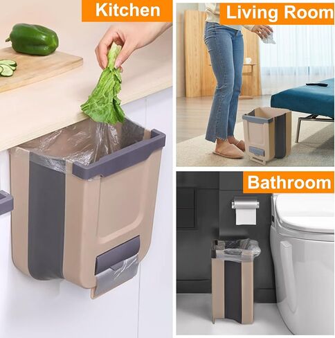 Collapsible Kitchen Trash Can for Counter Top or Under Sink,Plastic Indoor Compost Bin,2.6 Gallon for Cabinet/Car Trash Can with Lid in Saudi Arabia