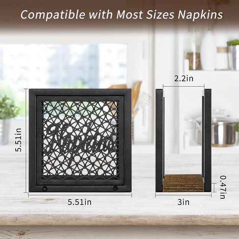 Napkin Holder for Table, Rustic Metal Standing Napkin Holder Dispenser with Wood Base, Farmhouse Napkin Holders for Paper Napkins, Napkin Holders for Kitchen, Dining, Cocktail, Picnic, Outdoor in Saudi Arabia