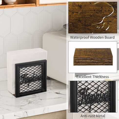 Napkin Holder for Table, Rustic Metal Standing Napkin Holder Dispenser with Wood Base, Farmhouse Napkin Holders for Paper Napkins, Napkin Holders for Kitchen, Dining, Cocktail, Picnic, Outdoor in Saudi Arabia