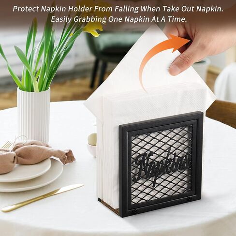 Napkin Holder for Table, Rustic Metal Standing Napkin Holder Dispenser with Wood Base, Farmhouse Napkin Holders for Paper Napkins, Napkin Holders for Kitchen, Dining, Cocktail, Picnic, Outdoor in Saudi Arabia