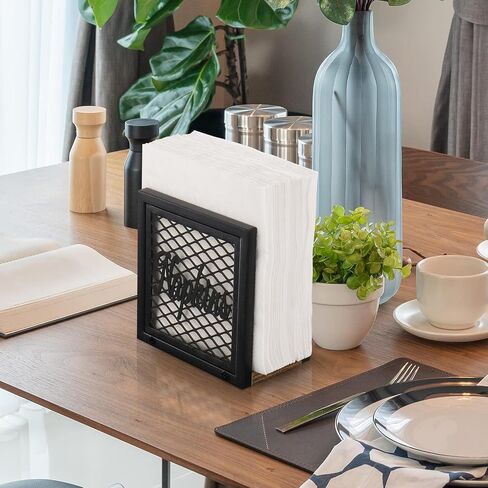 Napkin Holder for Table, Rustic Metal Standing Napkin Holder Dispenser with Wood Base, Farmhouse Napkin Holders for Paper Napkins, Napkin Holders for Kitchen, Dining, Cocktail, Picnic, Outdoor in Saudi Arabia