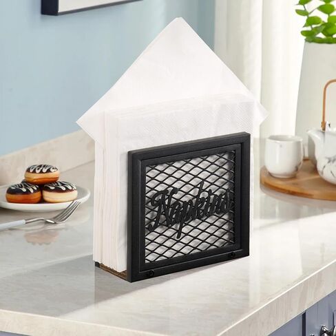 Napkin Holder for Table, Rustic Metal Standing Napkin Holder Dispenser with Wood Base, Farmhouse Napkin Holders for Paper Napkins, Napkin Holders for Kitchen, Dining, Cocktail, Picnic, Outdoor in Saudi Arabia