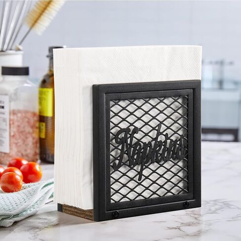 Napkin Holder for Table, Rustic Metal Standing Napkin Holder Dispenser with Wood Base, Farmhouse Napkin Holders for Paper Napkins, Napkin Holders for Kitchen, Dining, Cocktail, Picnic, Outdoor in Saudi Arabia