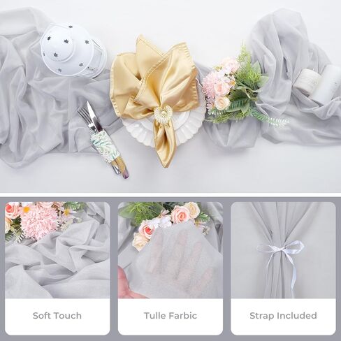 Babenest 5pcs Dusty Rose Gauze Table Runners, 13ft Boho Rustic Chiffon Like Sheer Runner, 31x160 Inches Long Tulle Fabric for Bridal Baby Shower, Wedding, Party, Christmas Decorations in Saudi Arabia