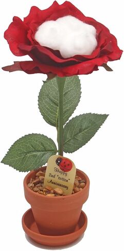 1st Year Paper Wedding Anniversary Tradition- 7" Potted Paper Rose Flower - Traditional Paper Gifts for First Wedding in Saudi Arabia