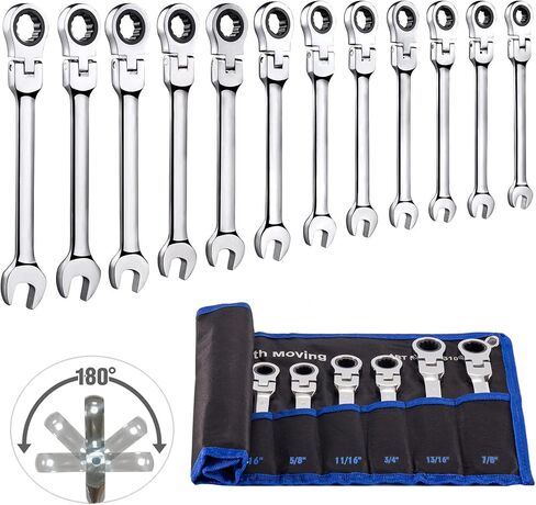 TR TOOLROCK 8pcs Flex-Head Ratcheting Wrench Set, SAE, Chrome Vanadium Steel, 72-Teeth Construction with Organizer Bag, 5/16" 3/8" 7/16" 1/2" 9/16" 5/8" 11/16" 3/4" in Saudi Arabia