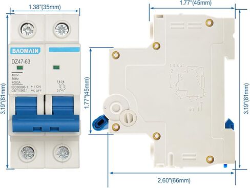Baomain Miniature Circuit Breaker 2 Pole DZ47-63 C10 AC 230V 10Amp 400V DIN Rail Mounting MCB 2P (10 Amp) in Saudi Arabia