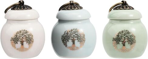 CHGCRAFT 3Pcs 3Colors Tree of Life Mini Porcelain Urn Small Cremation Urn Memorial Keepsake Ash Holder with Iron Pull Ring for Human Pet Ashes in Saudi Arabia