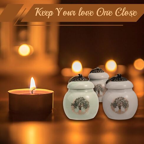 CHGCRAFT 3Pcs 3Colors Tree of Life Mini Porcelain Urn Small Cremation Urn Memorial Keepsake Ash Holder with Iron Pull Ring for Human Pet Ashes in Saudi Arabia