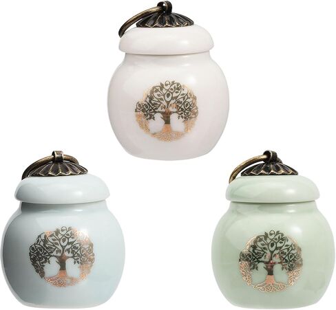 CHGCRAFT 3Pcs 3Colors Tree of Life Mini Porcelain Urn Small Cremation Urn Memorial Keepsake Ash Holder with Iron Pull Ring for Human Pet Ashes in Saudi Arabia