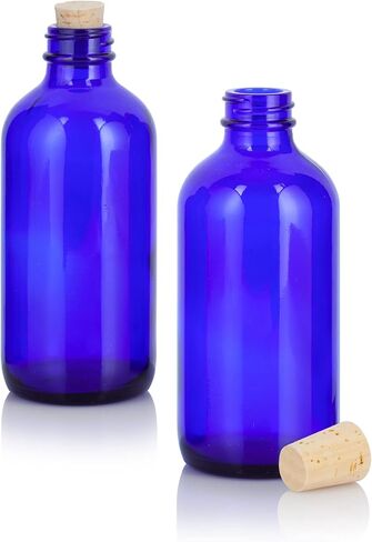 JUVITUS 8 oz Amber Glass Boston Round Bottle with Cork Stopper Closure (2 Pack) + Funnel in Saudi Arabia