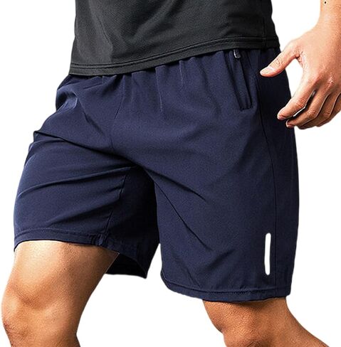 Men's Ice Silk Elastic Shorts,Men's Quick Drying Shorts,Zipper Pocket Workout Running Shorts,Summer Loose Casual Shorts in Saudi Arabia