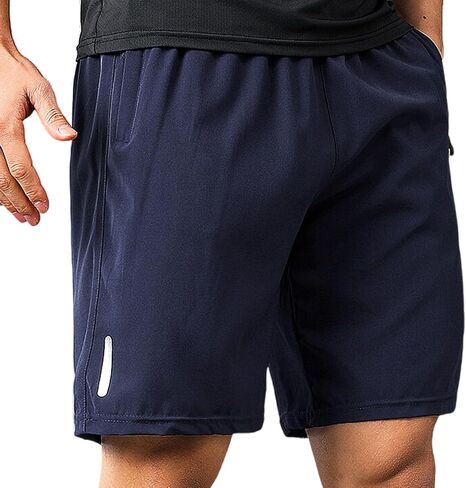 Men's Ice Silk Elastic Shorts,Men's Quick Drying Shorts,Zipper Pocket Workout Running Shorts,Summer Loose Casual Shorts in Saudi Arabia
