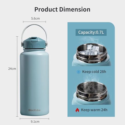BLACKUBE 32oz Insulated Water Bottle with Straw Lid, Stainless Steel Water Bottles Keeps Hot and Cold for School, Fitness, Outdoor and Camping-Blue in Saudi Arabia