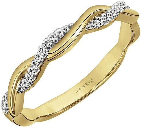 خاتم الزفاف أو خاتم الذكرى السنوية من Brilliant Expressions Twisted Vine Rope الماسي من الفضة الإسترليني عيار 925 أو الذهب الأصفر عيار 18 قيراط فيرميل 0.07 قيراط (لون I-J، وضوح I3) in Kuwait