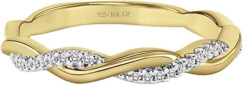 خاتم الزفاف أو خاتم الذكرى السنوية من Brilliant Expressions Twisted Vine Rope الماسي من الفضة الإسترليني عيار 925 أو الذهب الأصفر عيار 18 قيراط فيرميل 0.07 قيراط (لون I-J، وضوح I3) in Kuwait
