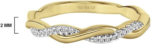 خاتم الزفاف أو خاتم الذكرى السنوية من Brilliant Expressions Twisted Vine Rope الماسي من الفضة الإسترليني عيار 925 أو الذهب الأصفر عيار 18 قيراط فيرميل 0.07 قيراط (لون I-J، وضوح I3) in Kuwait