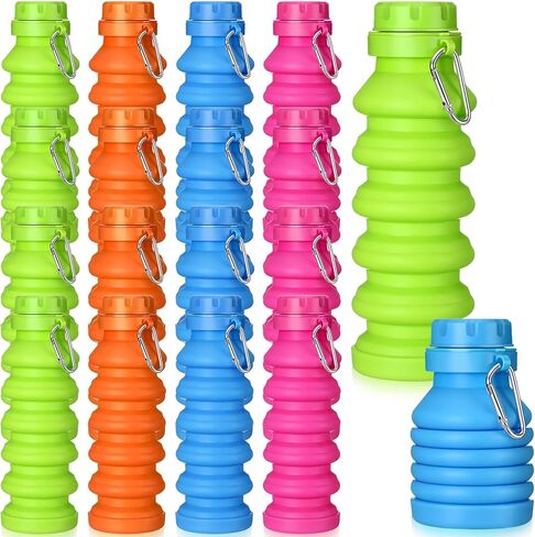 16 قطعة زجاجة مياه قابلة للطي 16 أونصة من السيليكون زجاجات مياه قابلة للطي للسفر زجاجة مياه محمولة مقاومة للتسرب مع مشبك لصالة الألعاب الرياضية والتخييم والمشي لمسافات طويلة والسفر والرياضة الداخلية والخارجية، 4 ألوان in Kuwait