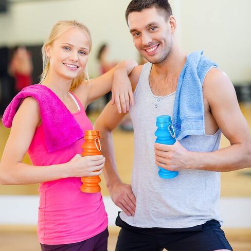 16 قطعة زجاجة مياه قابلة للطي 16 أونصة من السيليكون زجاجات مياه قابلة للطي للسفر زجاجة مياه محمولة مقاومة للتسرب مع مشبك لصالة الألعاب الرياضية والتخييم والمشي لمسافات طويلة والسفر والرياضة الداخلية والخارجية، 4 ألوان in Kuwait