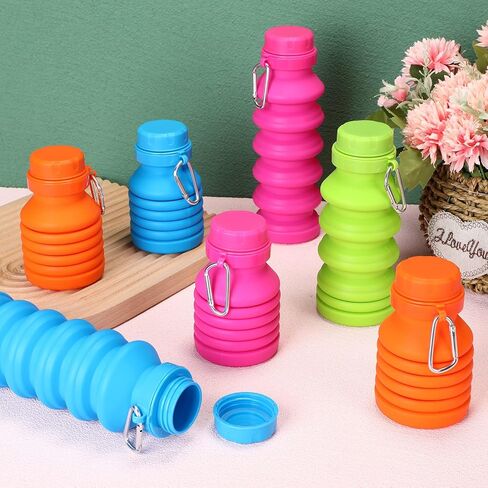 16 قطعة زجاجة مياه قابلة للطي 16 أونصة من السيليكون زجاجات مياه قابلة للطي للسفر زجاجة مياه محمولة مقاومة للتسرب مع مشبك لصالة الألعاب الرياضية والتخييم والمشي لمسافات طويلة والسفر والرياضة الداخلية والخارجية، 4 ألوان in Kuwait