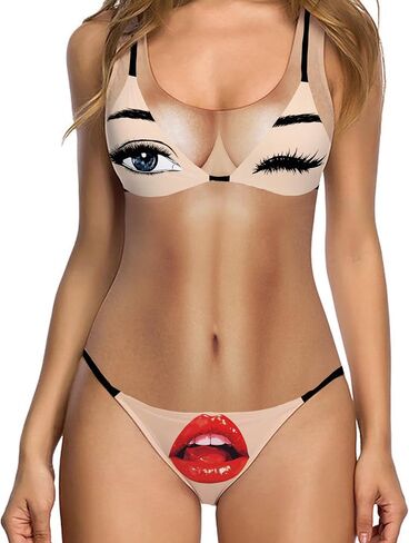 uideazone Women Funny One Piece Bathing Suit Sexy Backless Padded Swimsuit Beach Wear Chest Tan Bikini Swimwear with Removable Chest Pad in Saudi Arabia